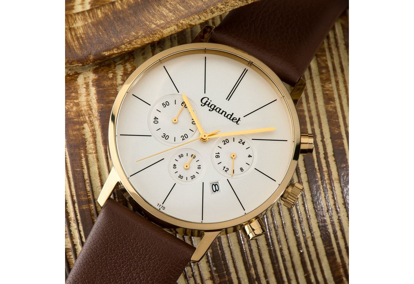 Gigandet Chronograph Herrenuhr, Armbanduhr, Damenuhr, 42mm, MINIMALISM G32-003 G32-003, Mineralglas, Datumsanzeige, Lederband, 3bar/30m wasserdicht – Bild 2 von 5