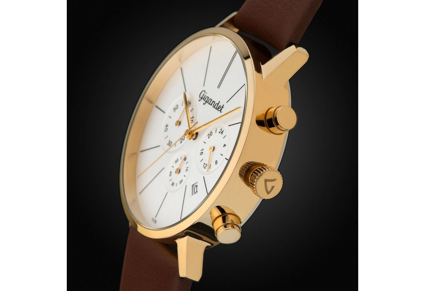 Gigandet Chronograph Herrenuhr, Armbanduhr, Damenuhr, 42mm, MINIMALISM G32-003 G32-003, Mineralglas, Datumsanzeige, Lederband, 3bar/30m wasserdicht – Bild 4 von 5