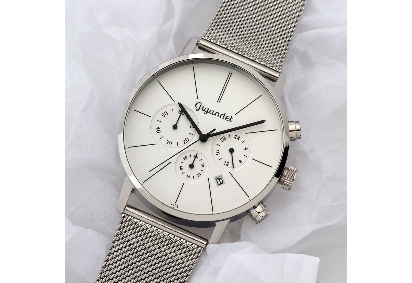Gigandet Chronograph Herrenuhr, Armbanduhr, Damenuhr, 42mm, MINIMALISM G32-005 G32-005, Mineralglas, Datumsanzeige, Edelstahlband, 3bar/30m wasserdicht – Bild 2 von 5