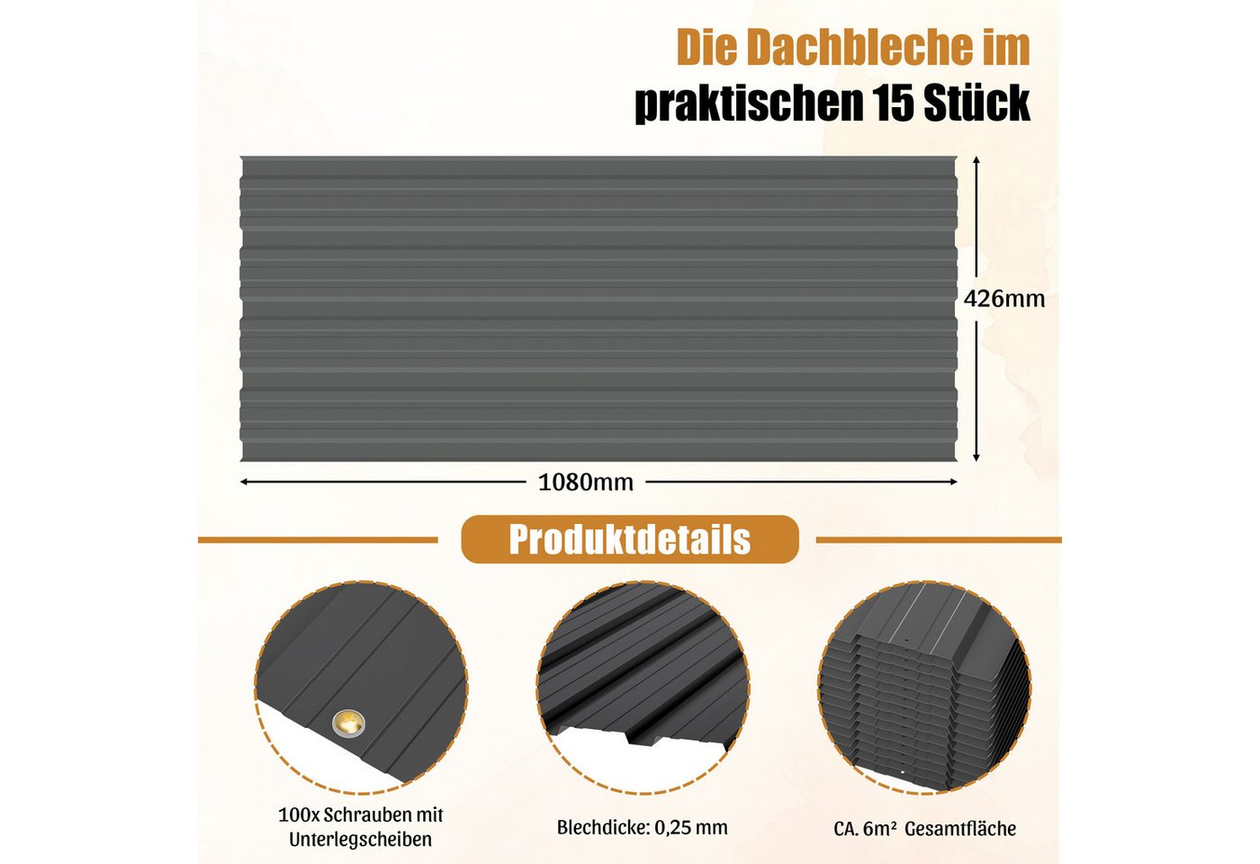 GIHAUVIA Trapezblech Blech Metall Dachblech Dach Platten Stahlblechdachplatten., (15-St) – Bild 2 von 5