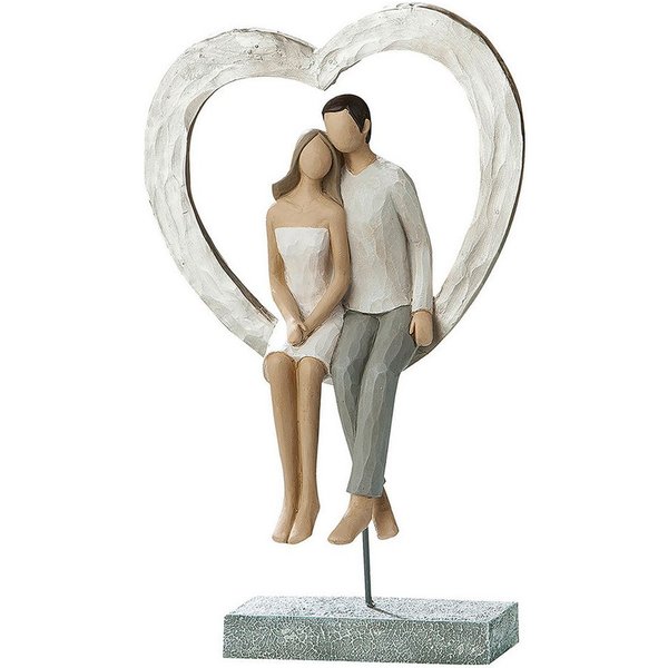 GILDE Dekofigur Figur - grau, weiß - Kunstharz - H. 26cm x T. 9cm x B. 16cm - Deko (1xFigur, 1 Stück), Geschenk Hochzeit - Liebe - Herzen - Pärchen - Herzsymbol
