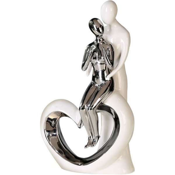GILDE Dekofigur Skulptur Romanze, weiss/silber, Liebespaar, Love (1 St., Geschenkidee für viele Anlässe), Dekoobjekt, Höhe 33,5, aus Keramik, gefertigt in Europ
