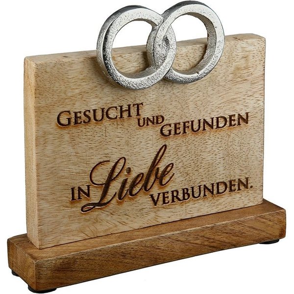 GILDE Dekoobjekt 44286-2 – Hochzeit „Gesucht und Gefunden“ – Mangoholz & Aluminium