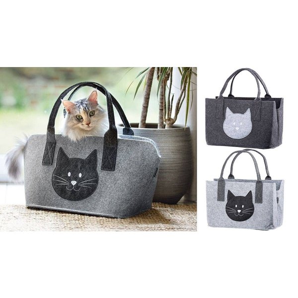GILDE Dekoobjekt Filztasche in Dunkelgrau oder grau Katze Shopper Tragetasche, Handta