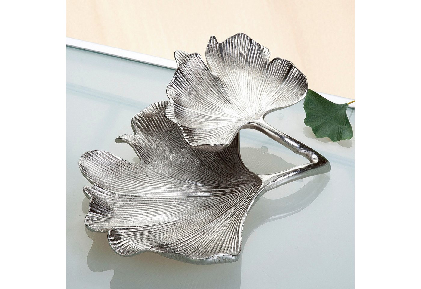 GILDE Dekoschale Schale Ginkgo Blatt, silber (1 St), silberfarben – Bild 3 von 4