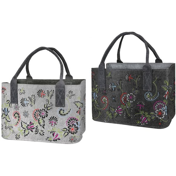 GILDE Einkaufsshopper Hochwertige Filztasche mit 3D-Blumenmuster - Hellgrau oder Dunkelgrau