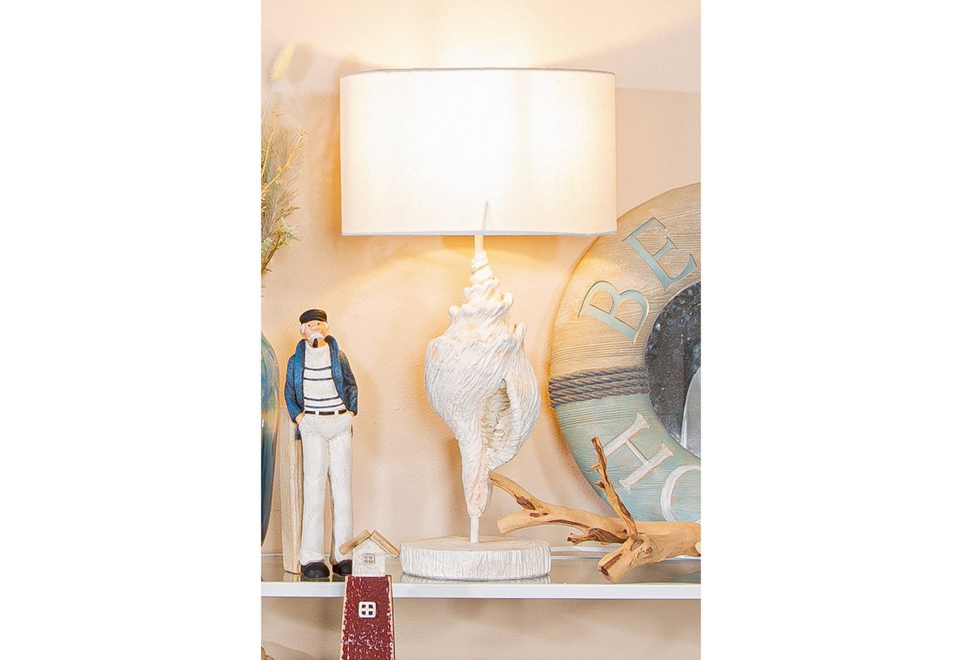 GILDE Tischleuchte SEASHELLS Leuchte - weiß - Kunstharz - Höhe 54,5cm x Ø 29,5cm - Lampe, Tischlampe - Schreibtischlampe - Nachttischlampe – Bild 2 von 3
