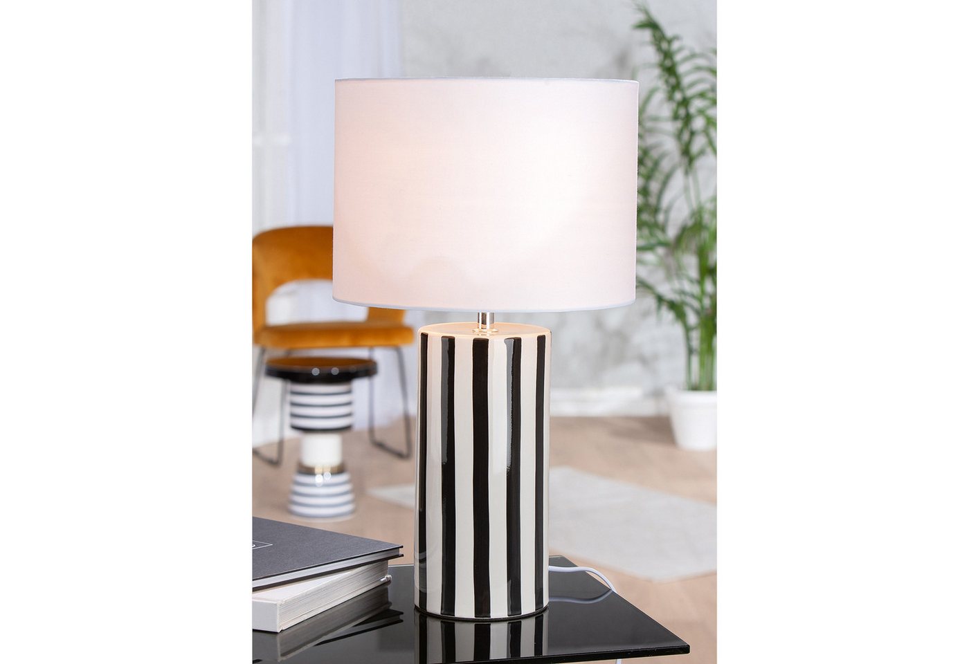 GILDE Tischleuchte STRIPES Leuchte - schwarz, weiß - Keramik - Höhe 47cm x Ø 27cm - Lampe, Tischlampe - Schreibtischlampe - Nachttischlampe – Bild 2 von 5