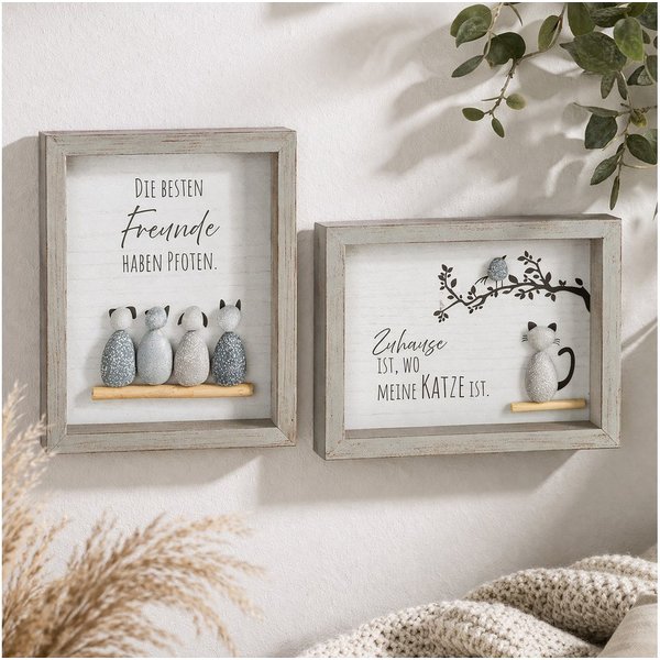 GILDE Wanddekoobjekt Wandbild Pfotenliebe grau im 2er set rechteckig Wanddeko (2 St)