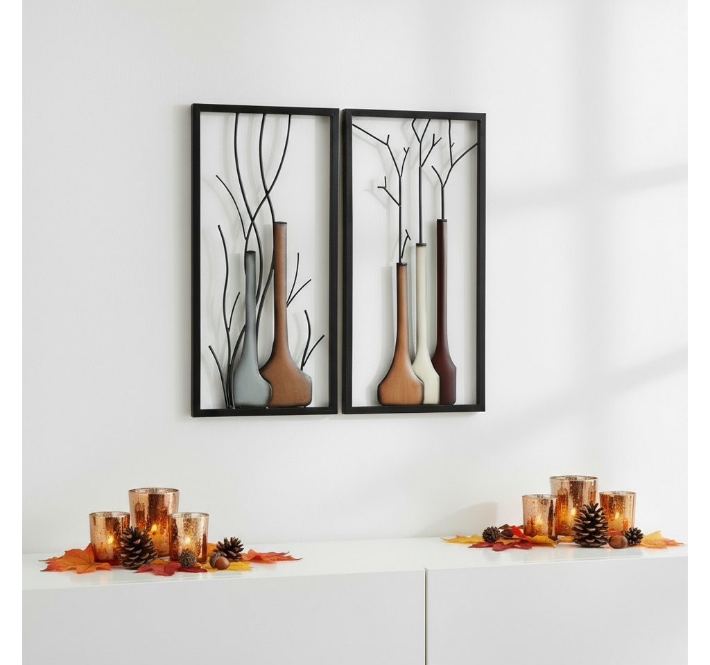 GILDE Wanddekoobjekt Wandbild Set Vase Herbst Winter MF Premium Edition 2 Teilig Metall (2 St) – Bild 3 von 5