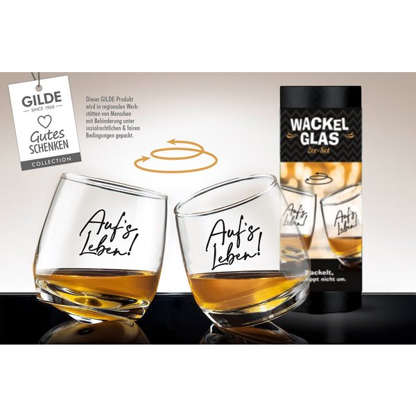 GILDE Whiskyglas Wackelglas 'Auf´s Leben!' 2er-Set 60656, Glas