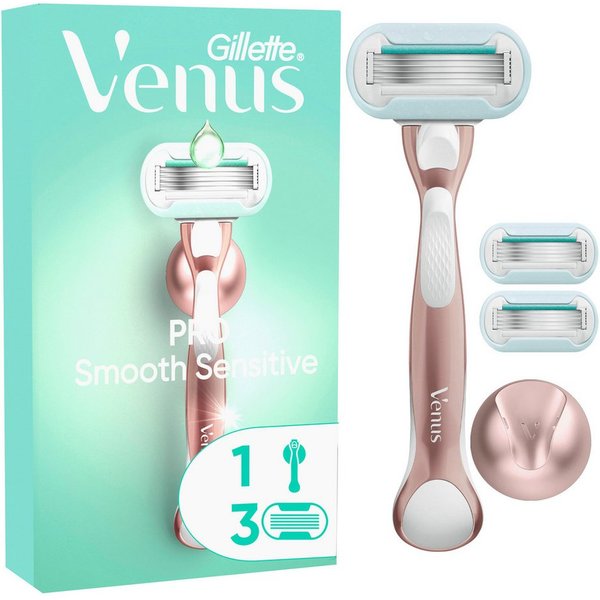 Gillette Venus Nassrasierer Smooth Sensitive + 3 Ersatzklingen + Duschhalterung - Roségold