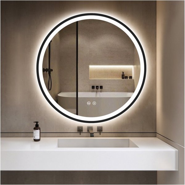 GIMBELEN Badspiegel LED-Badezimmer-Spiegel, dimmbar (1-St), Runder LED-Badezimmerspiegel 60cm, Touch, 3 Lichtfarben, antibeschlag