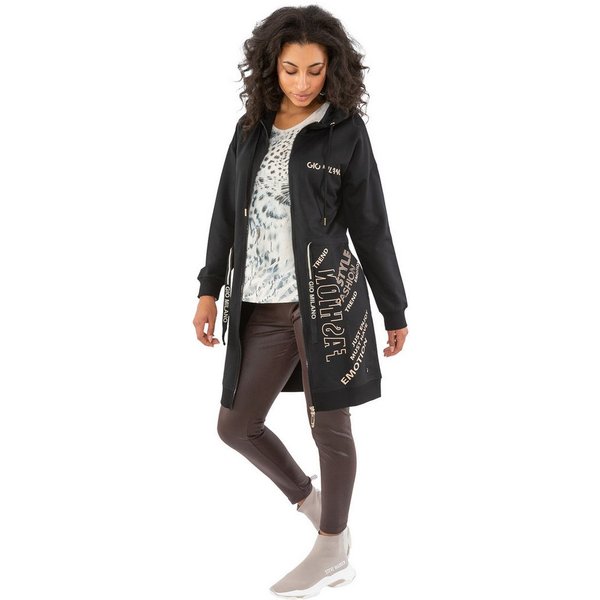 Gio Milano Langjacke G29-9105, mit Kapuze Fashion Emotion Zugband an Taille, Tunnelzug an Kapuze, 2 Eingrifftaschen