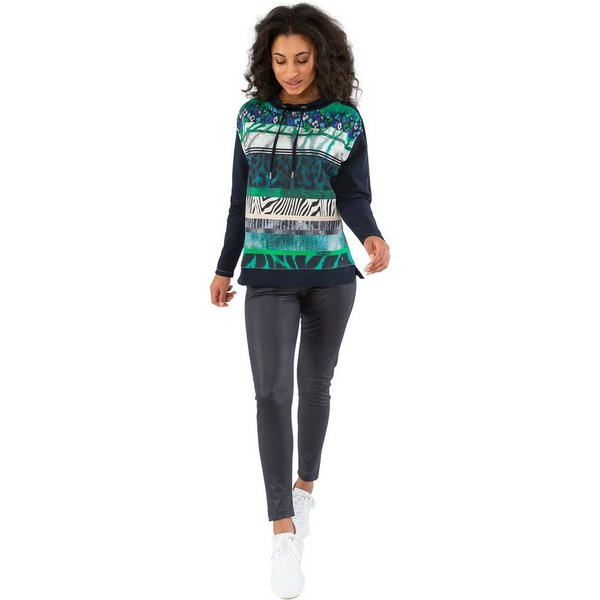Gio Milano Streifenpullover G29-7104, Animal Print just fashion mit Tunnelzugkragen seitliche Seitenschlitze am Saum