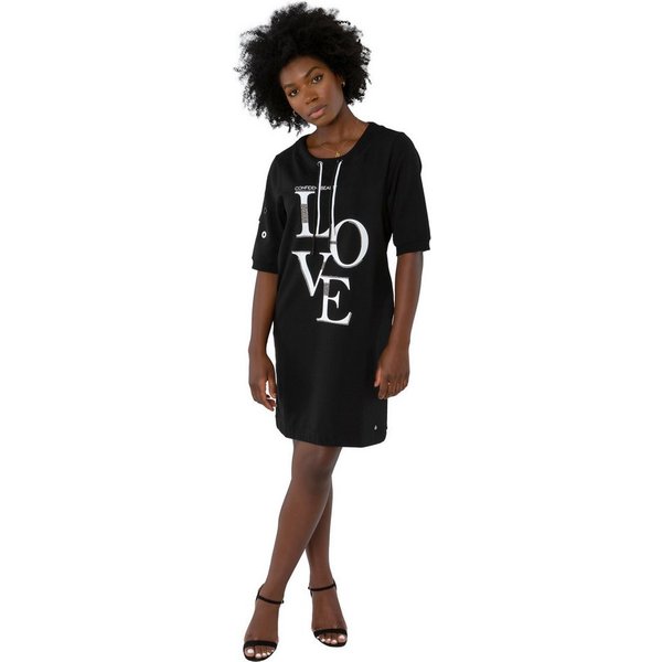 Gio Milano Sweatkleid G30-5102, "LOVE" mit Strass besetztem Schriftzug Zierösen an rechten Ärmel, doppelte Kordel im Kragen