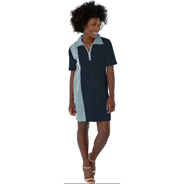 Gio Milano Sweatkleid G30-5103, mit Hemdkragen im Denimstyle abgesetzter Denimstyle