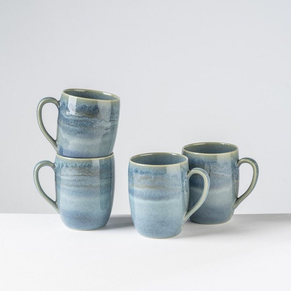 Gipfelstück Becher Tiefer See, 4-tlg., Steinzeug, Scandi-Style, Reaktivglasur, jedes Stück ein Unikat, 4-teilig