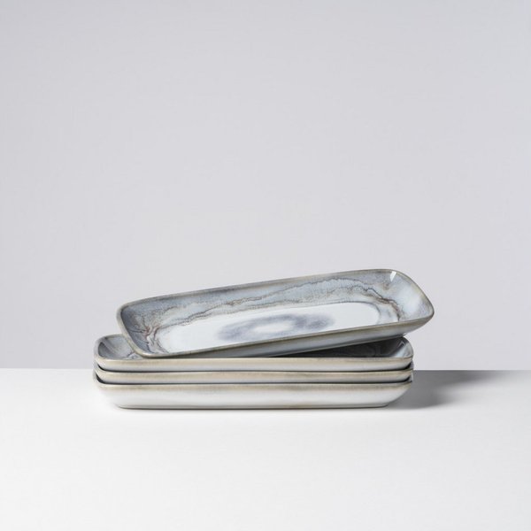 Gipfelstück Servierplatte Tiefer See, Steinzeug, (Set, 4-tlg), Scandi-Style, glänzende Reaktivglasur, jedes Stück ein Unikat