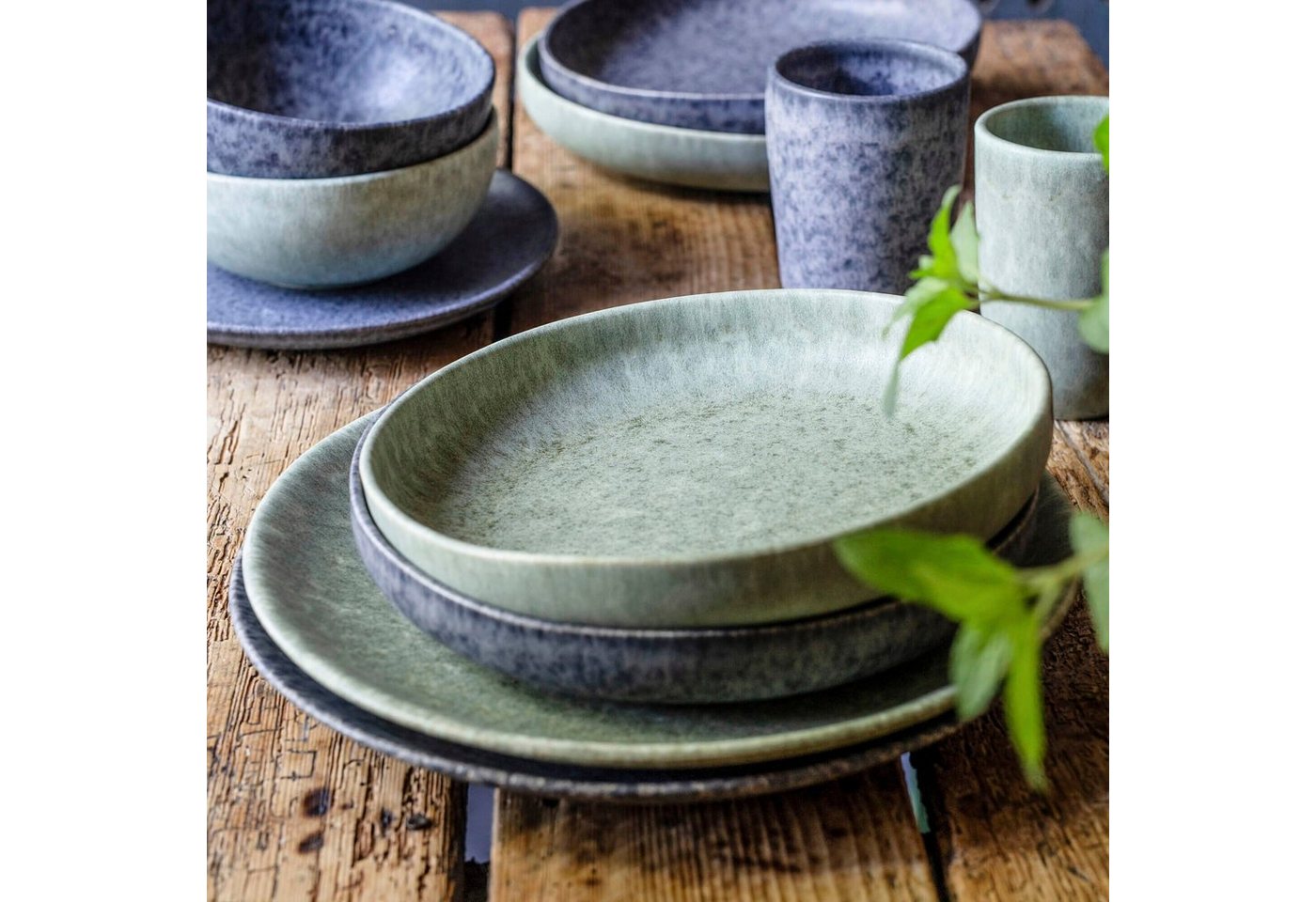 Gipfelstück Suppenteller Teller Set, Moos'n'Stein, (4 St), Scandi-Style, glänzende Reaktivglasur, jedes Stück ein Unikat – Bild 5 von 5