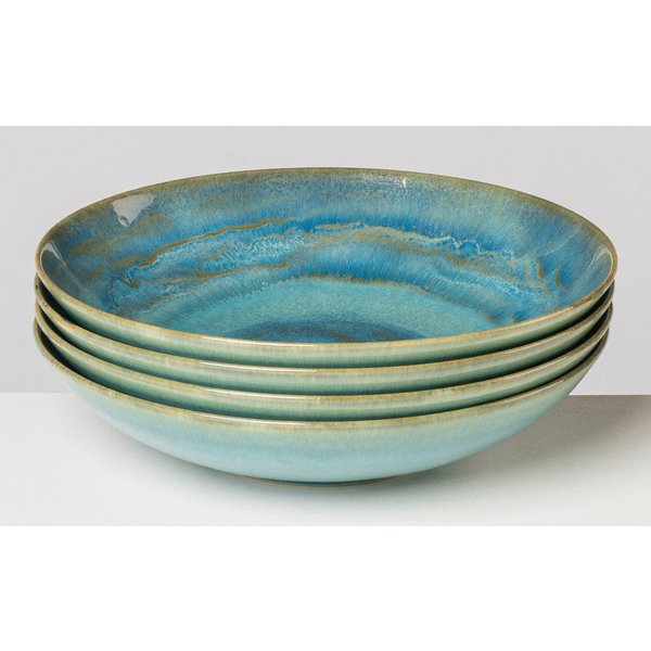 Gipfelstück Suppenteller Teller Set, Tiefer See, (4 St), Scandi-Style, glänzende Reaktivglasur, jedes Stück ein Unikat