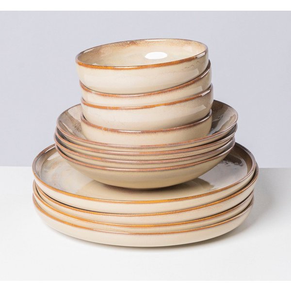 Gipfelstück Tafelservice Teller Set, Geschirr-Set, Service Nebelwald (12-tlg), 4 Personen, Steinzeug, Scandi-Style, jedes Stück ein Unikat, 12 Teile, für 4 Pers