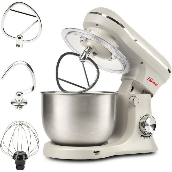 Girmi Küchenmaschine IM2101 Gastronomo IM21, Edelstahlschüssel, Planetenrührwerk, 1500 W, 5 l Schüssel, 10 Geschwindigkeiten, Pulse-Funktion, Knethaken, Rührer,