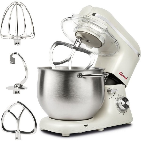Girmi Küchenmaschine IM5001 Gastronomo Plus IM50, Planetenrührwerk, 2200 W, 8 l Schüssel, 8 l Edelstahl-Schüssel, 6 Stufen, Pulse, bis 3 kg Teig, Zubehör