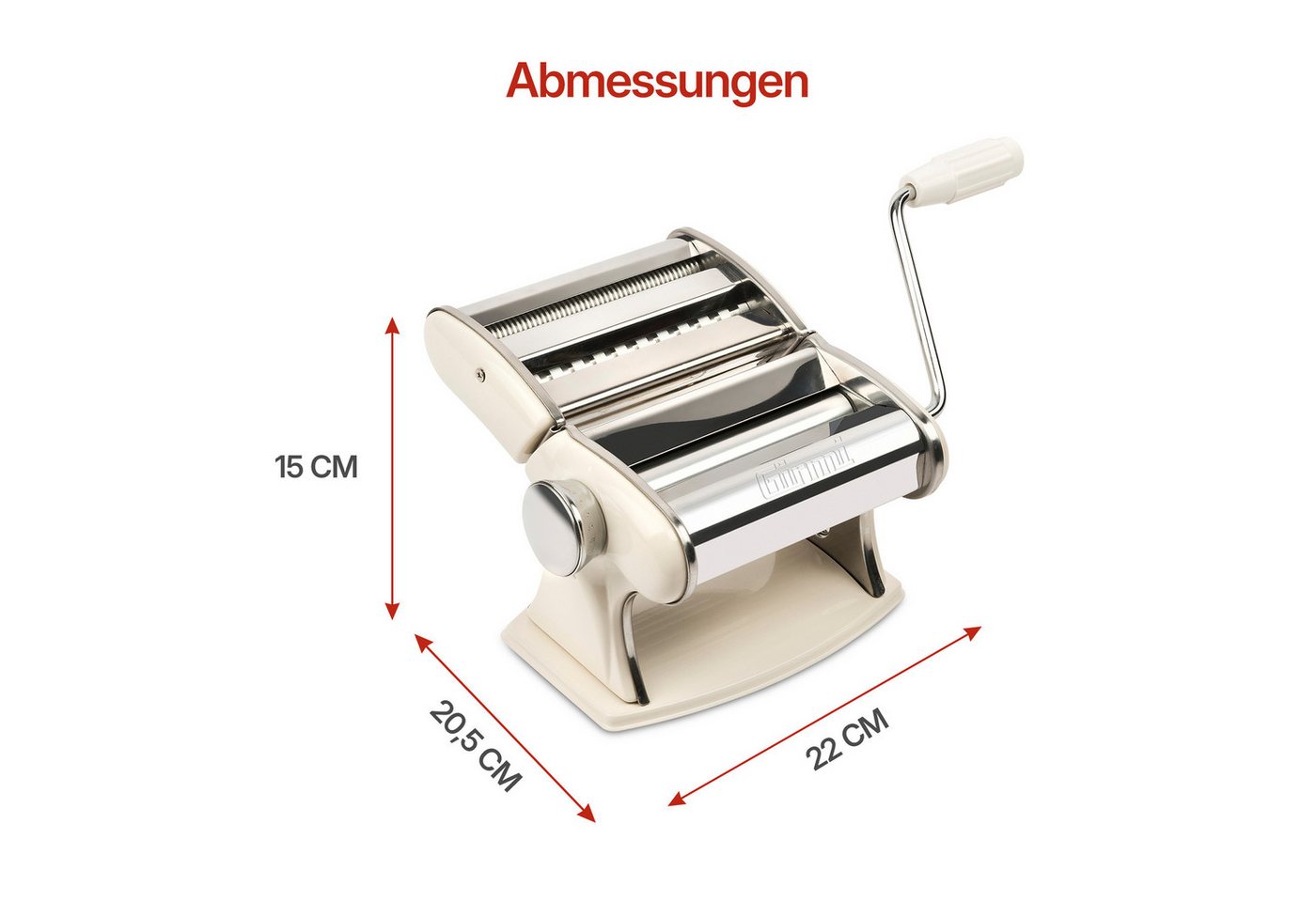 Girmi Nudelmaschine IM92, 3 Pastaformen, Edelstahl, 7 Teigstärken, Tischklemme, Aluminiumwalzen – Bild 3 von 5