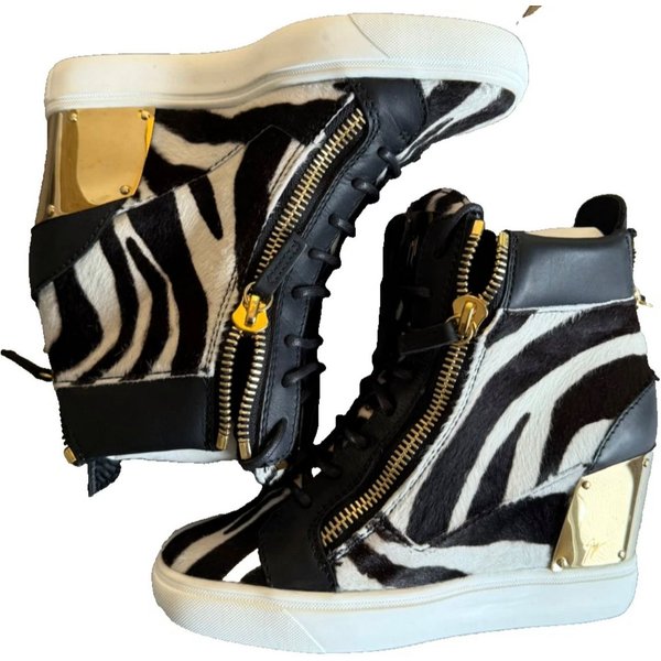 GIUSEPPE ZANOTTI DESIGN Lorenz Sneaker Zebra Ponyfell Gold Wedgesneaker Limitierte Sammlerstück mit ikonischem Wiedererkennungswert