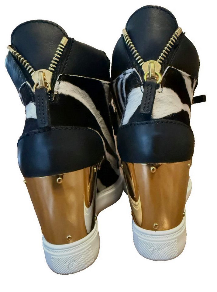 GIUSEPPE ZANOTTI DESIGN Lorenz Sneaker Zebra Ponyfell Gold Wedgesneaker Limitierte Sammlerstück mit ikonischem Wiedererkennungswert – Bild 3 von 5