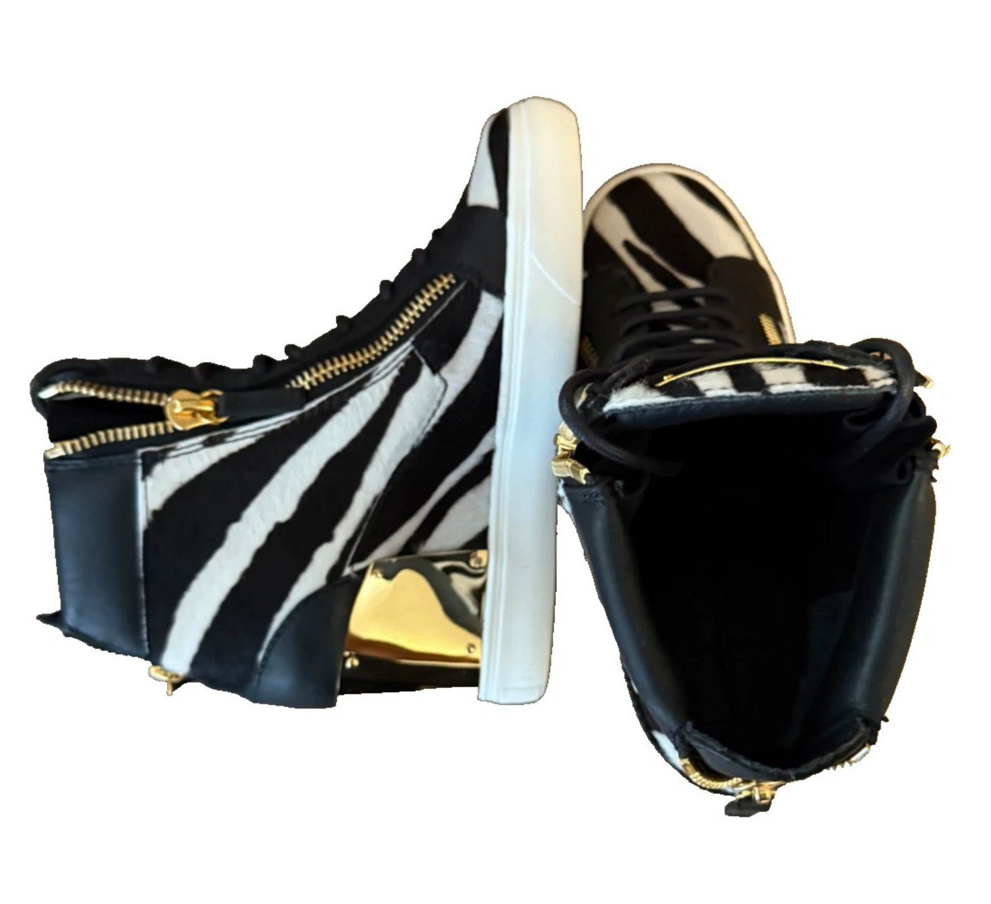 GIUSEPPE ZANOTTI DESIGN Lorenz Sneaker Zebra Ponyfell Gold Wedgesneaker Limitierte Sammlerstück mit ikonischem Wiedererkennungswert – Bild 4 von 5