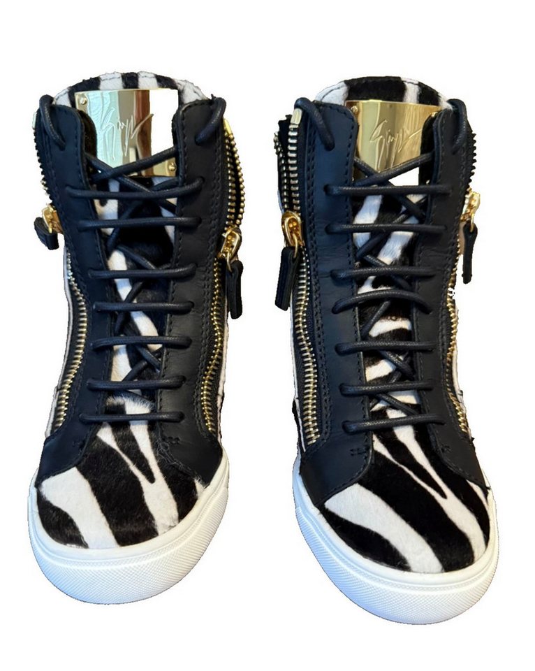 GIUSEPPE ZANOTTI DESIGN Lorenz Sneaker Zebra Ponyfell Gold Wedgesneaker Limitierte Sammlerstück mit ikonischem Wiedererkennungswert – Bild 5 von 5