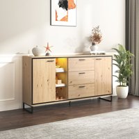 Modernes Sideboard 160 cm breit, Schwarz und Holzton, mit 3 Schubladen und 2 Türen, LED-Beleuchtung, viel Stauraum, Exquisite Maserung Aosom.de