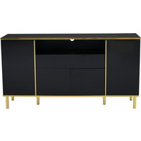 Sideboard mit LED-Beleuchtung, 4 Türen, 1 Schublade, 150x40x80 cm, Schwarz