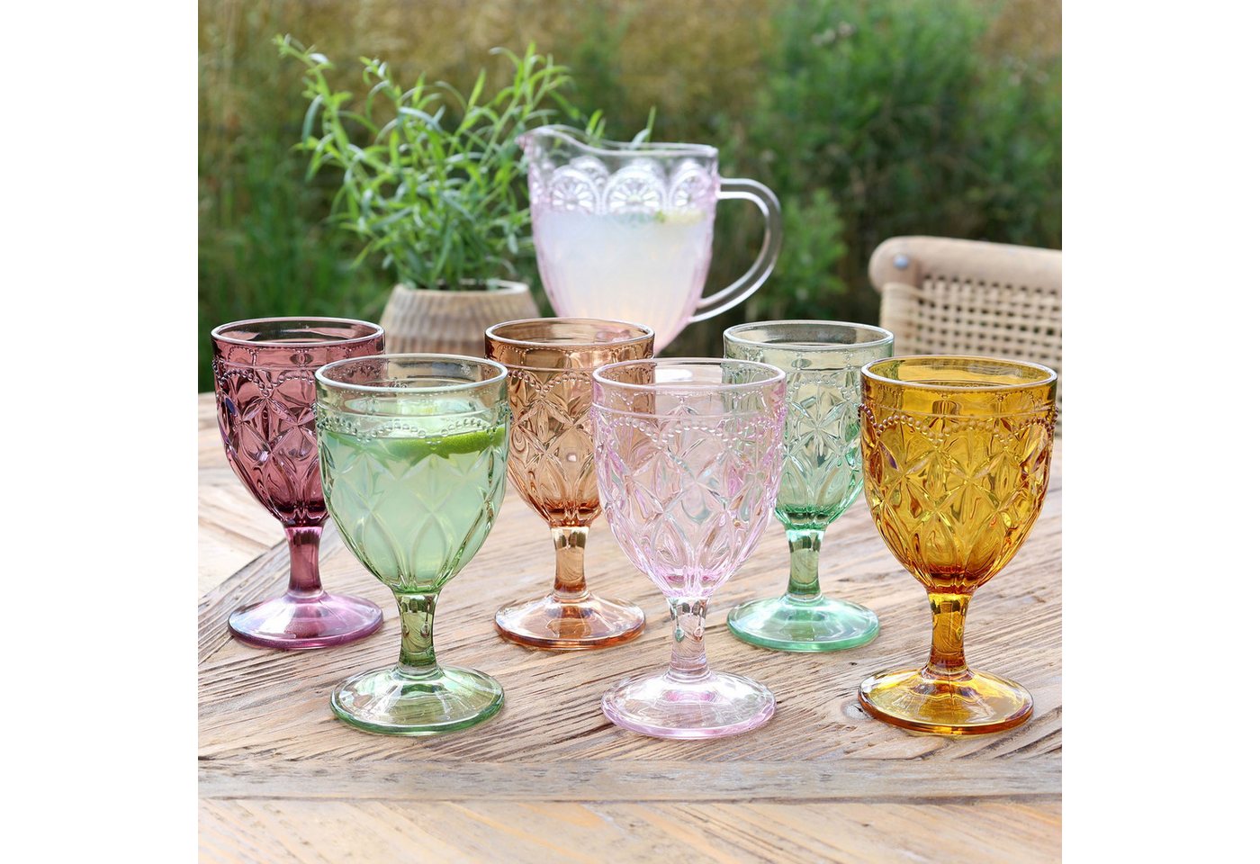 Chic Antique Gläser-Set Chic Antique - 6er Set Weingläser Weinglas 250ml Bunt mit Muster, Glas – Bild 2 von 5