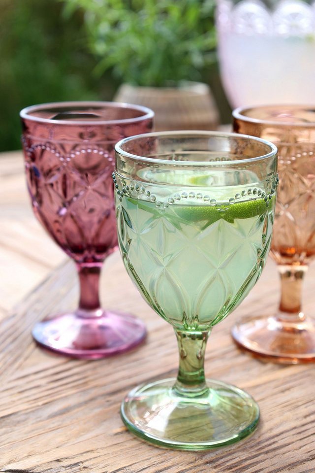 Chic Antique Gläser-Set Chic Antique - 6er Set Weingläser Weinglas 250ml Bunt mit Muster, Glas – Bild 3 von 5