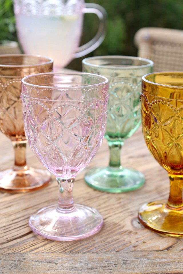 Chic Antique Gläser-Set Chic Antique - 6er Set Weingläser Weinglas 250ml Bunt mit Muster, Glas – Bild 4 von 5