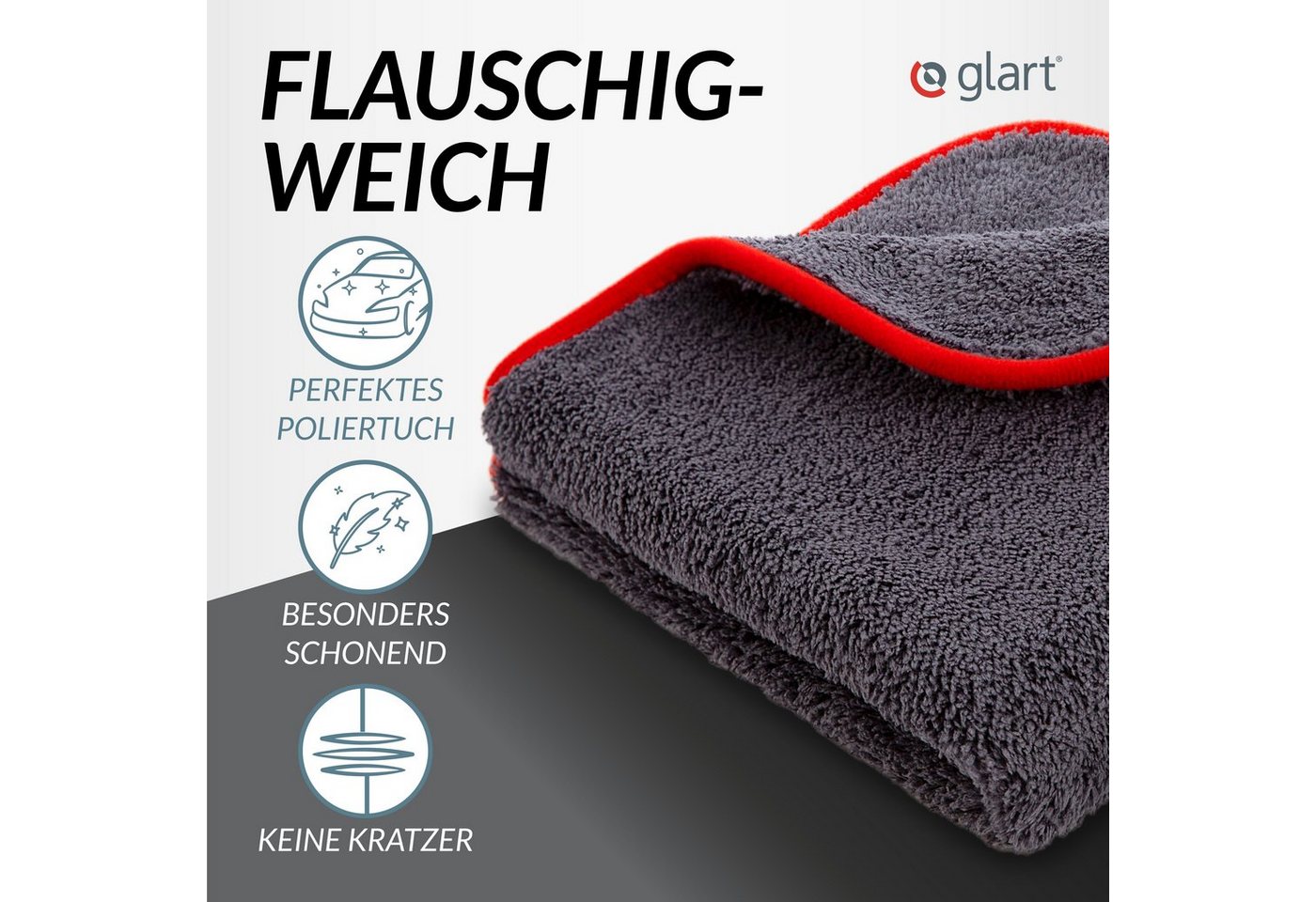 Glart 44TP Auto Trockentuch Microfasertuch Autopflege Poliertuch 40x40cm Mikrofasertuch (80% Polyester, 20% Nylon, 40x40 cm) – Bild 2 von 5