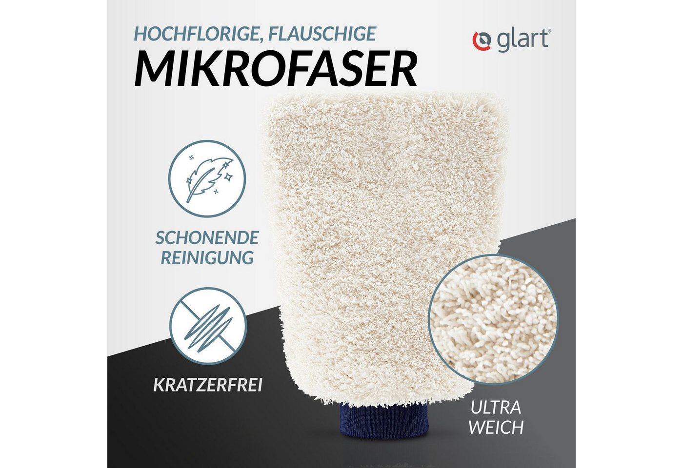 Glart 44WH Mikrofaser Auto Waschhandschuh Premium kratzerfrei saugstark Mikrofasertuch (80% Polyester, 20% Nylon) – Bild 2 von 5