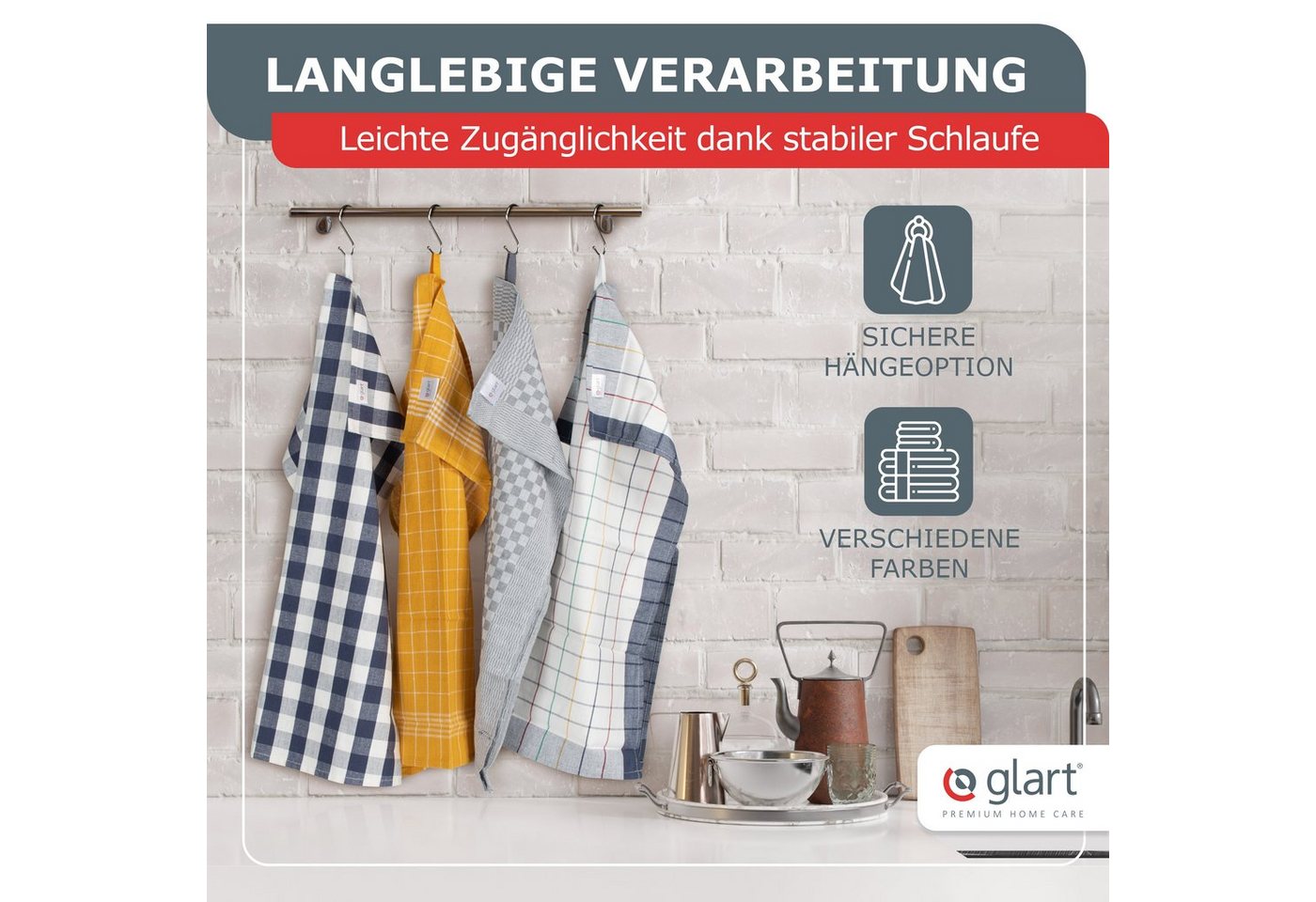 Glart Geschirrtuch 48GI2 10 St. Geschirrtücher Küchentücher 50x70 cm 100% Baumwolle grau – Bild 2 von 5
