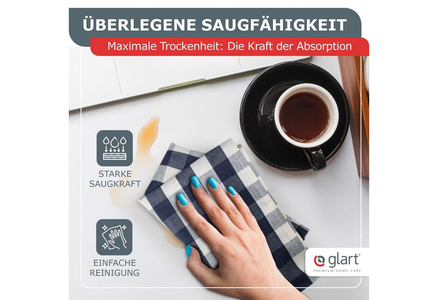Glart Geschirrtuch 48GI2 10 St. Geschirrtücher Küchentücher 50x70 cm 100% Baumwolle grau – Bild 5 von 5