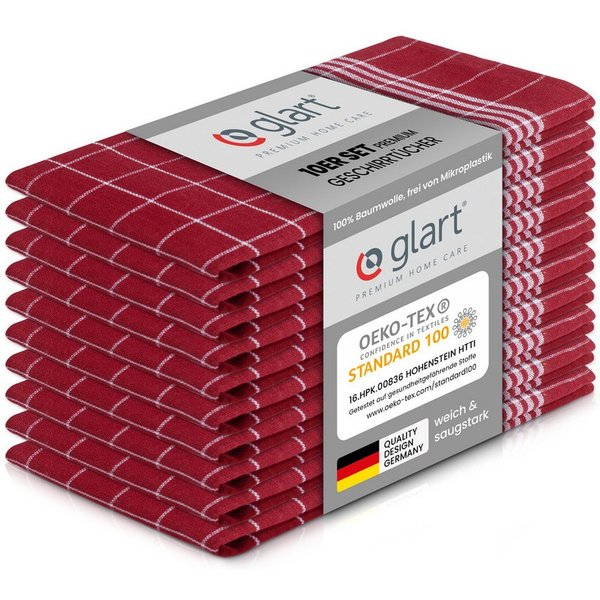 Glart Geschirrtuch 48RI2 10 St. Geschirrtücher Küchentücher 50x70 cm 100% Baumwolle rot