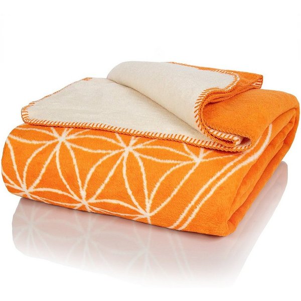 Wolldecke J2BO Kuscheldecke Baumwolle, Blume des Lebens Orange-Ecru, 150x200cm, Glart