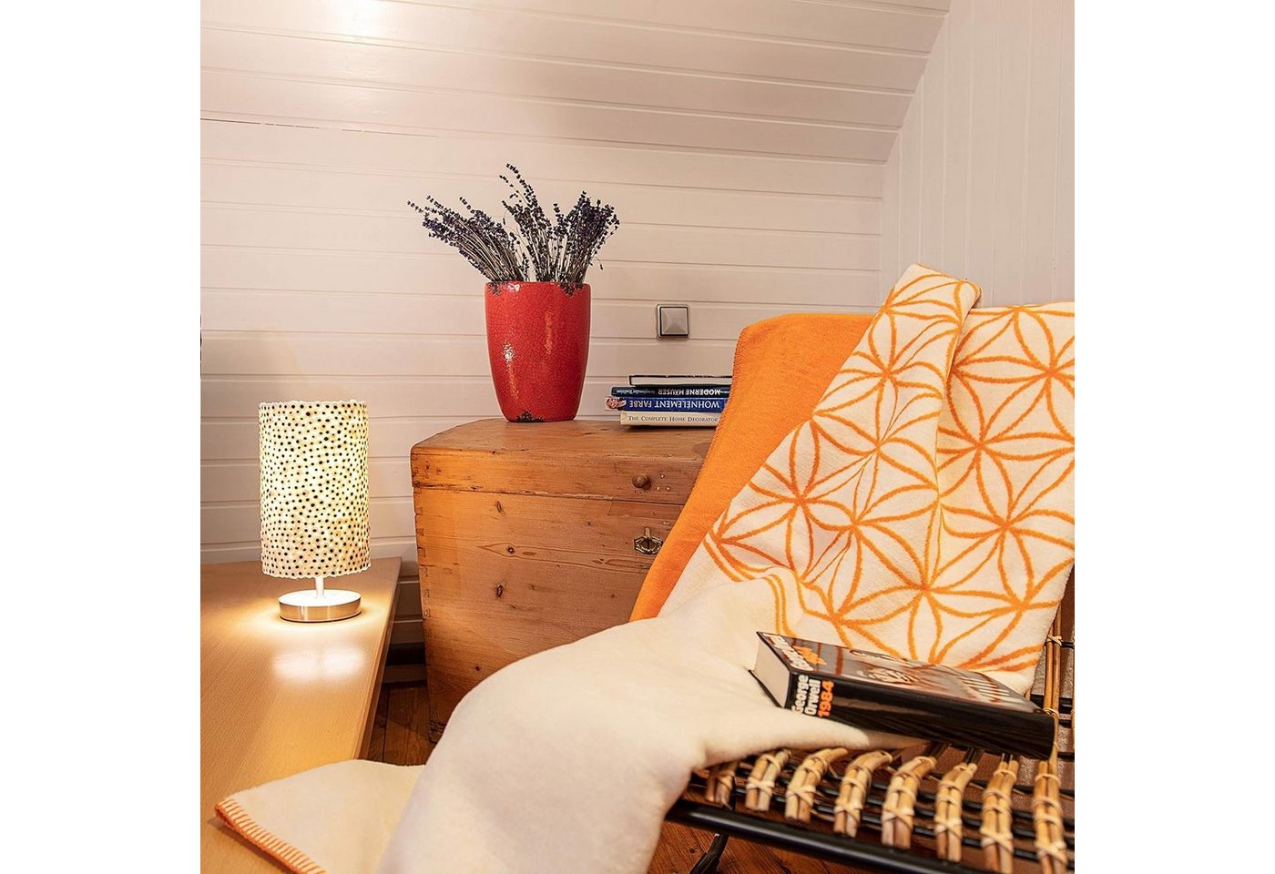 Wolldecke J2BO Kuscheldecke Baumwolle, Blume des Lebens Orange-Ecru, 150x200cm, Glart – Bild 3 von 5