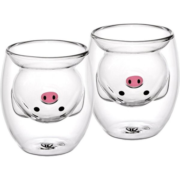 GRÄWE Glas GRÄWE Doppelwandige-Thermogläser, 200ml, 2er Set, Motiv Schwein, Glas