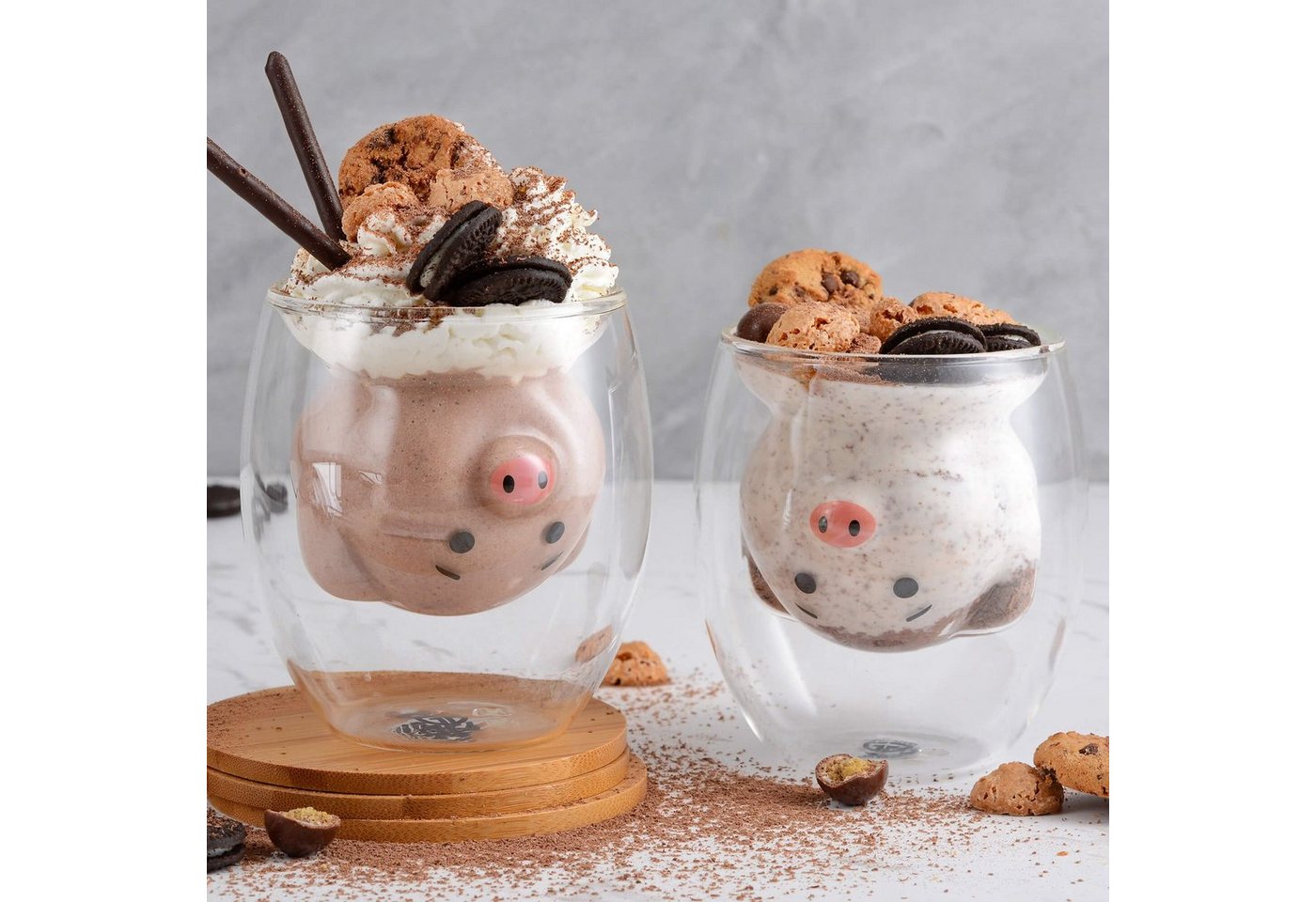 GRÄWE Glas GRÄWE Doppelwandige-Thermogläser, 200ml, 2er Set, Motiv Schwein, Glas – Bild 2 von 5