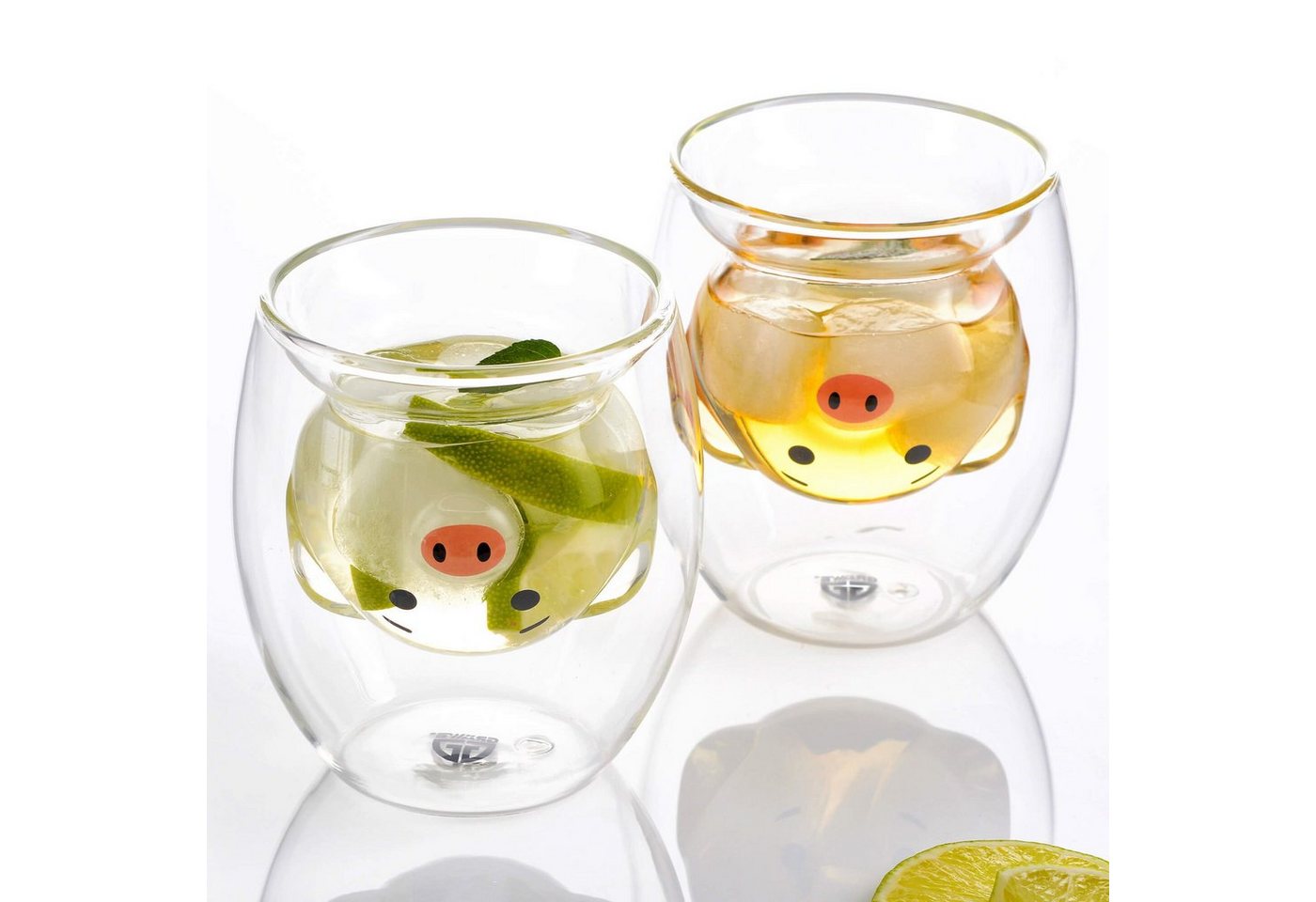 GRÄWE Glas GRÄWE Doppelwandige-Thermogläser, 200ml, 2er Set, Motiv Schwein, Glas – Bild 3 von 5