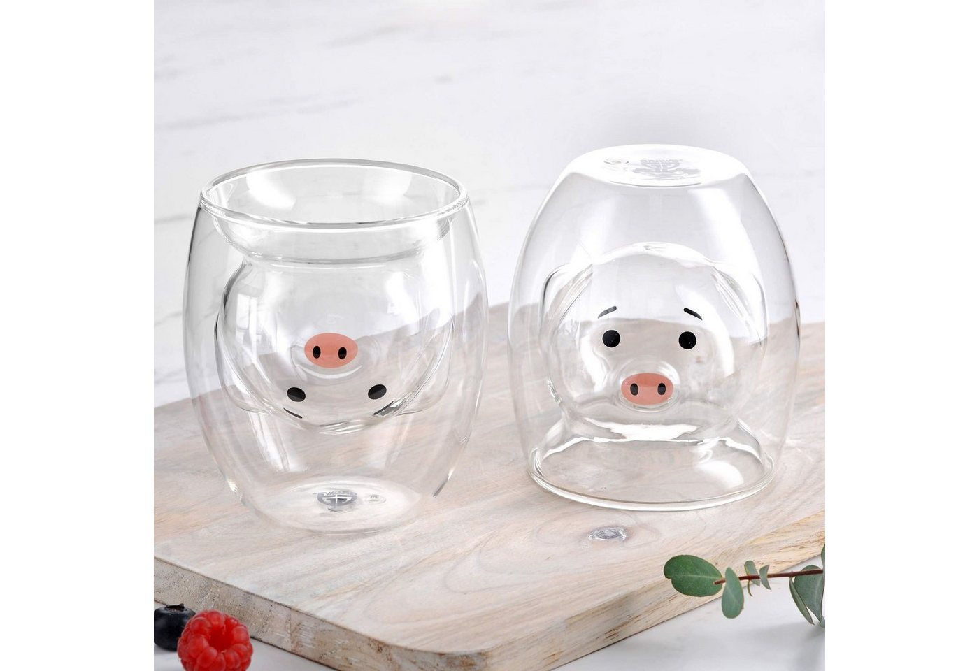 GRÄWE Glas GRÄWE Doppelwandige-Thermogläser, 200ml, 2er Set, Motiv Schwein, Glas – Bild 4 von 5