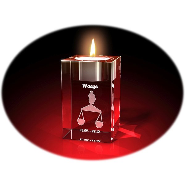 GLASFOTO.COM Teelichthalter Sternzeichen, Geburtstag, Geburtstagsgeschenk, 2D-Motive, Kristallglas